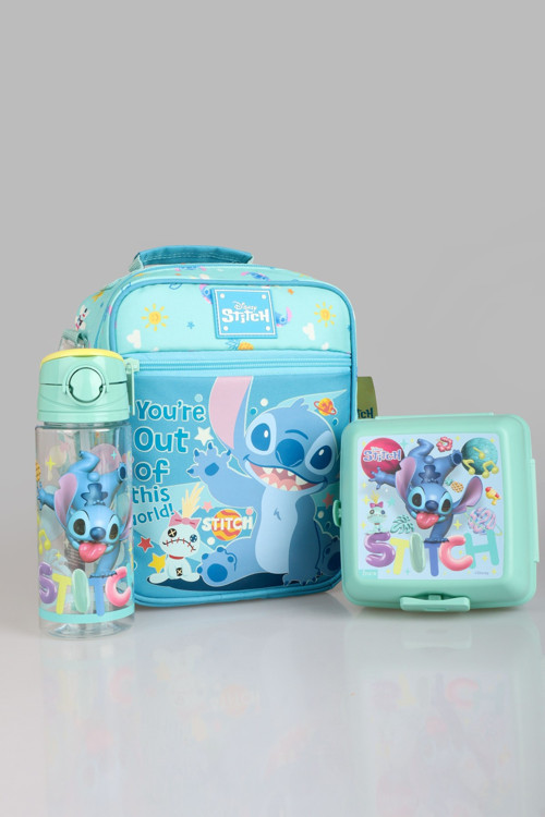 "DEKOMUS CEP DEFTERİ HEDİYELİ" LİSANSLI STITCH "GALAXY POP KOLEKSİYONU" TERMOSLU BESLENME ÇANTASI,500 ML MATARA VE BESLE