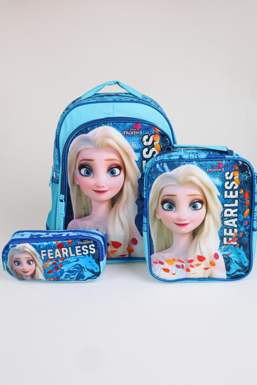 x Dekomus Lisanslı "Fearless Collection" Elsa Frozen Okul,Termoslu Beslenme ve Kalem Çantası Seti