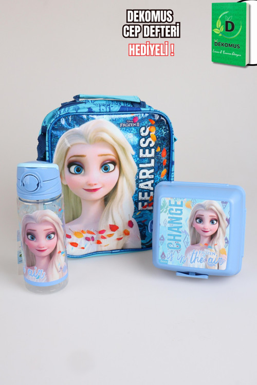 x Dekomus Lisanslı "Fearless Collection" Elsa Frozen Termoslu Beslenme Çantası,Beslenme Kabı,500 Ml Matara Seti