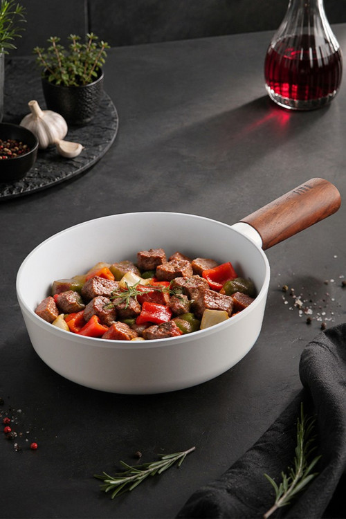 Fika Seramik Kaplama İndüksiyonlu Wok Tava 18 CM - Beyaz
