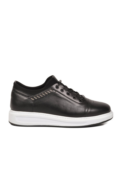 Erkek Siyah Hakiki Deri Comfort Rahat Taban Günlük Ayakkabı Sneaker 4190 M
