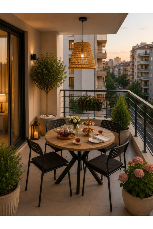 Çam 4 Kişilik Minderli Balkon Takımı, Balkon Masası, Balkon Sandalyesi, Yuvarlak Masa, Yemek Masası, Mutfak Masa Sandalye Takımı, 4 Sandalye 1 Masa