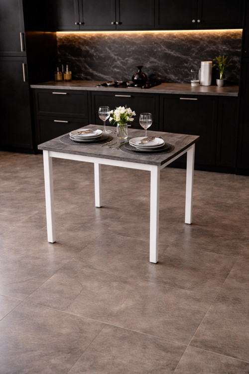 Siyah/Beyaz Mutfak Masası, Yemek, Bahçe Masası, Metal Ayaklı, 60x60 Masa