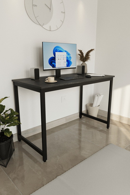 Siyah Çalışma Masası 120x60, Bilgisayar Masası, Ofis Masası, Metal Ayaklı