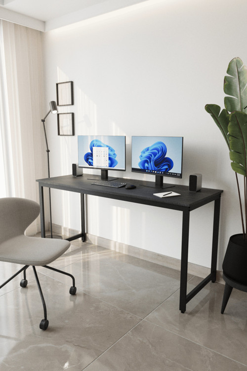 Siyah Çalışma Masası 160x60, Bilgisayar Masası, Ofis Masası, Metal Ayaklı