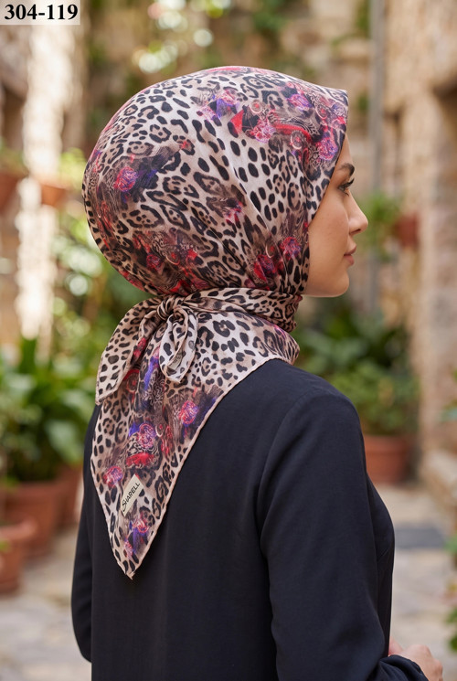 Leopar Desenli Soft Pamuk Eşarp 304-119