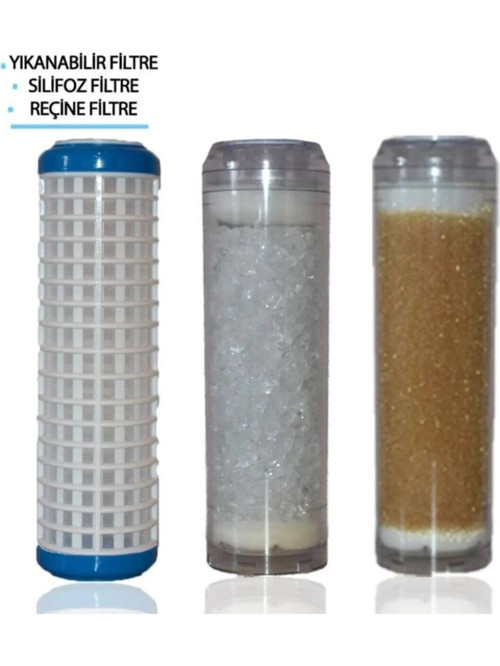 10" Daire-Tesisat Girişi Filtre Seti 3'lü Yıkanabilir Filtre-Reçine-Silifoz