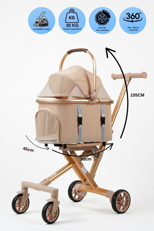 Kedi Köpek Arabası & Puseti – Katlanabilir Evcil Hayvan Taşıma Arabası | Pet Stroller | 100