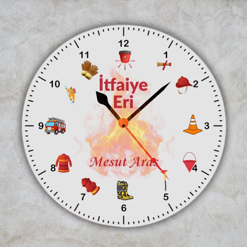 İtfaiye Temalı Ve İsimli Ofis Duvar Saati - İtfaiyeciye Özel Hediye Metal Saat