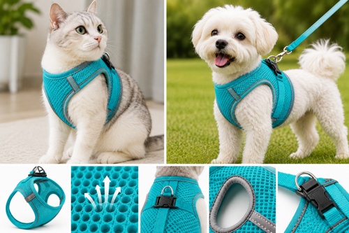 Nefes Alan Kumaş Air Mesh Kedi Köpek Göğüs Tasması X Small 32x36 cm Turkuaz