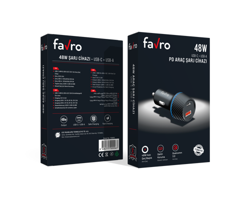 Favro 48W PD USB-C + USB-A Araç Şarj Cihazı