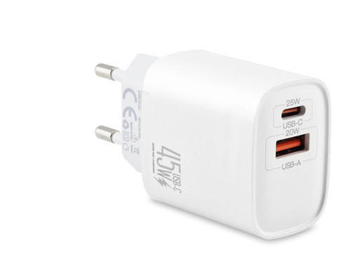 USB Type-c Çift Çıkışlı Hızlı Şarj Adaptörü (45W, Beyaz-ND1013)