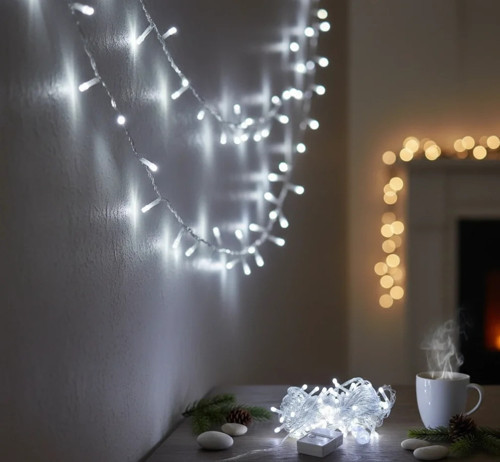 Damla Uçlu Beyaz Işık Şeffaf Kablo 10m 100 Led