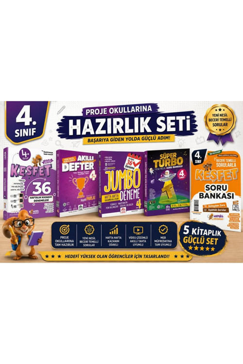 Model 4. Sınıf Proje Okullarına Hazırlık 5'Li Eğitim Seti | Keşfet + Akıllı Defter + Deneme + Süper Turbo + Soru Bankası