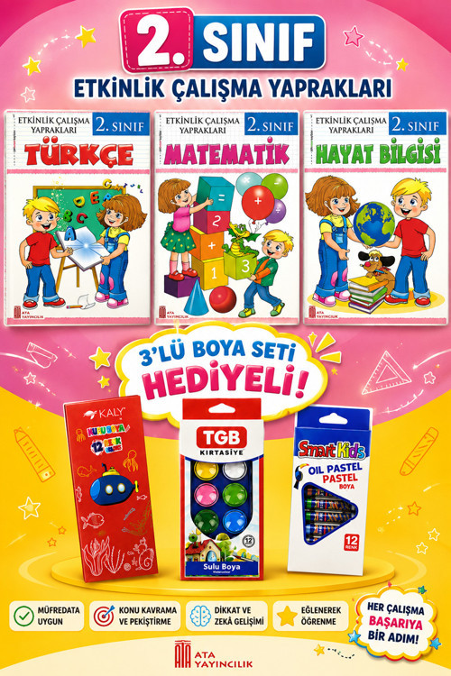 2. Sınıf Etkinlik Çalışma Yaprakları Seti (Boya Seti Hediyeli)