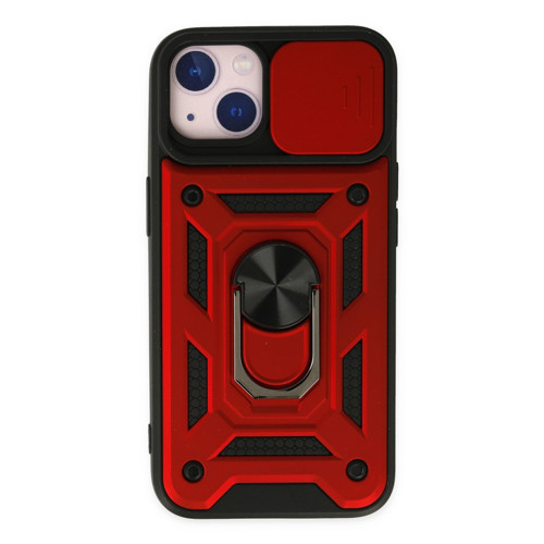 Apple iPhone 14 Kılıf Pars Lens Yüzüklü Silikon - Kırmızı