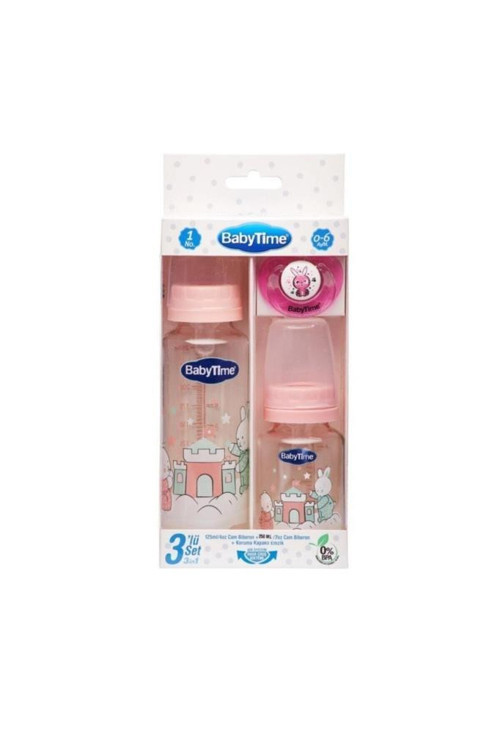 Baby Time Bt207 Cam Biberon 3'lü Pembe Set
