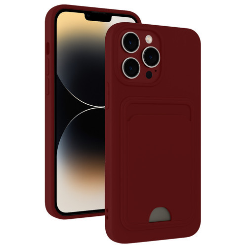 Apple iPhone 15 Pro Kılıf Kelvin Kartvizitli Silikon - Bordo