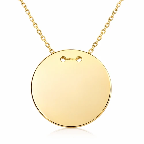 Gümüş Gold Yuvarlak Plaka Kolye