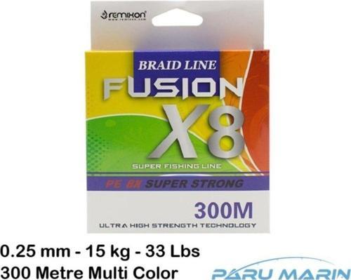 Fusion 300mt.0.25mm 15kg. X8 Multi Color Renkli Ip Misina