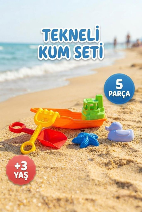 5 Parça Eğlenceli Havuz ve Plaj Oyuncağı - Kürek Tırmık ve Kum Kalıplı Tekneli Kum Seti