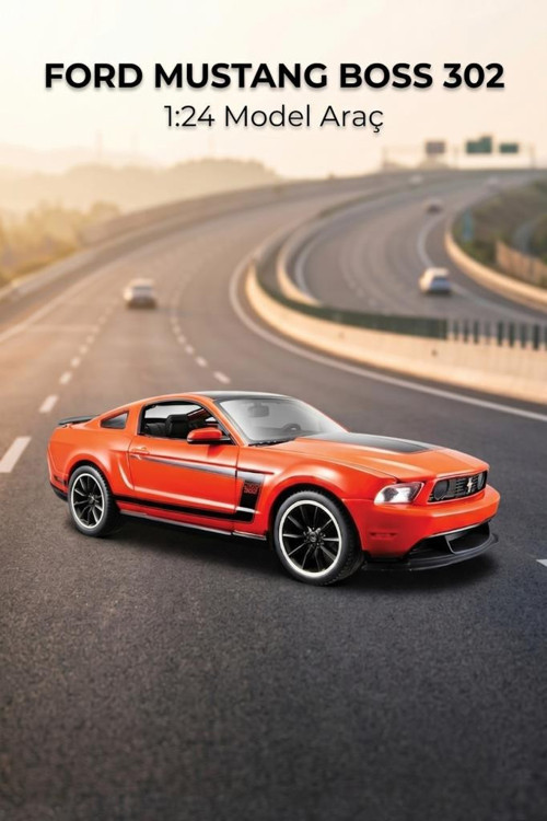 Maisto Lisanslı Die Cast Metal Ford Mustang Boss 302 1:24 Kaputu Ve Kapıları Açılan Model Araba TURUNCU