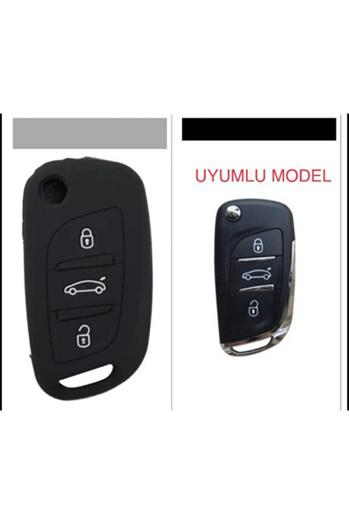 Citroen C4 C5 C-quatre Uyumlu Silikon Anahtar Koruma Kılıfı Siyah Renk