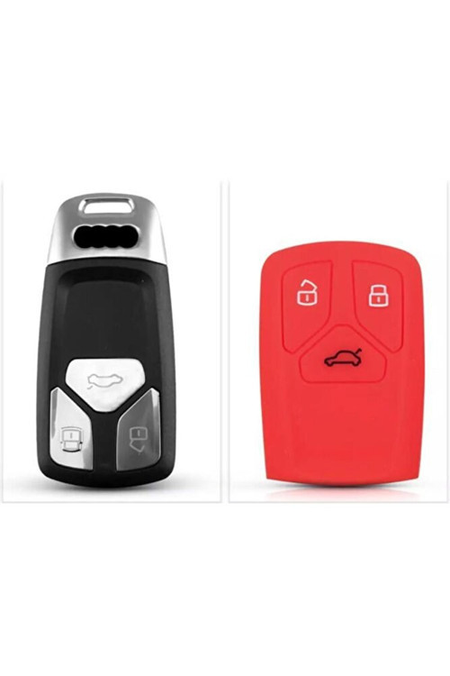 Audi Keyless A4 A5 A6 A7 Q3 Q5 Uyumlu Silikon Anahtar Koruma Kılıfı Kırmızı Renk