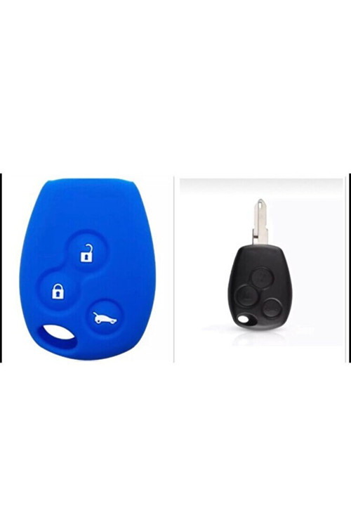 Renault Clio Kangoo Megane Modus Laguna Scenic Silikon Anahtar Koruma Kılıfı Mavi Renk 3 Tuşlu