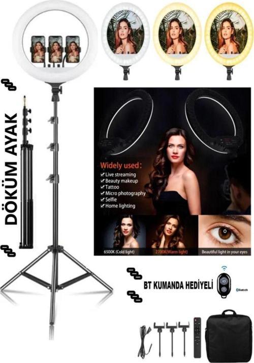 Döküm Ayaklı 21 Inç Rıng Lıght Kumandalı Led 54cm Influencer Kuaför Makyaj Işığı Çantalı 21 İNÇ