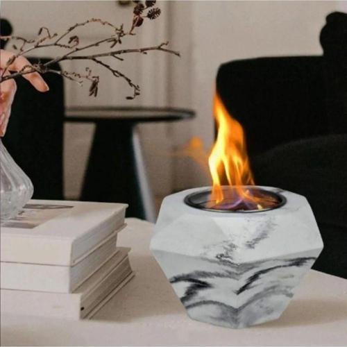 Şömine Mini Masaüstü Taş Ateş Çukuru Mermer Desenli Yakıt Hediyeli Şömine Isıtıcı Şömine