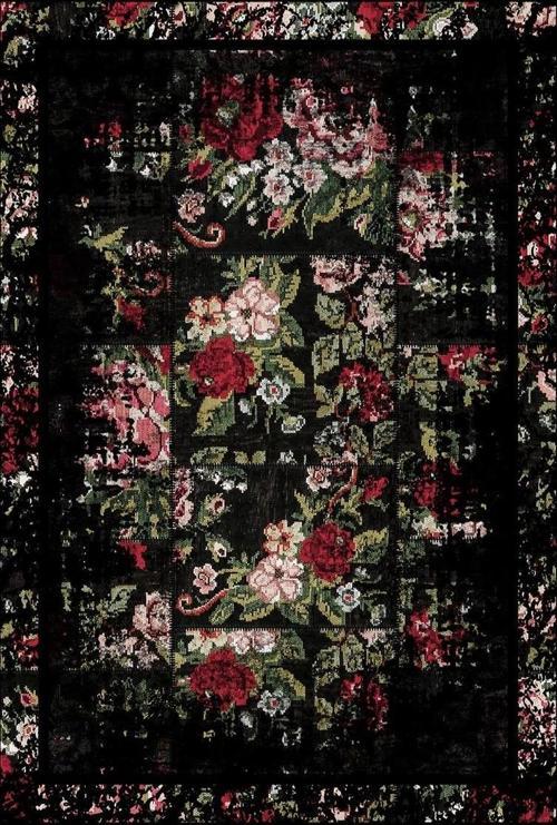 Klasik Siyah Salon&Oturma Odası&Yolluk Dijital Baskılı Makinede Yıkanabilir Kaymaz Taban Saçaklı Halı HK004