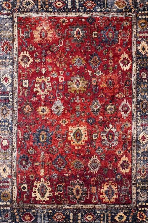 Klasik Kırmızı Salon&Oturma Odası&Yolluk Dijital Baskılı Makinede Yıkanabilir Kaymaz Taban Saçaklı Halı HK047