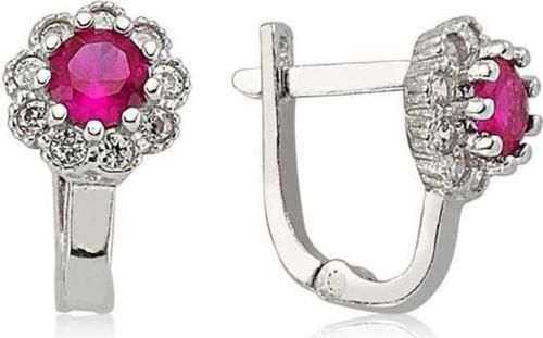 925 Ayar Gümüş Pembe Taşlı Çiçek Küpe