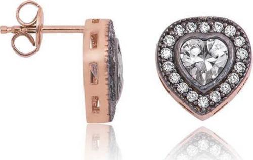 925 Ayar Gümüş Elmas Montür Kalp Çivili Küpe