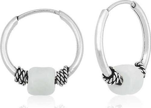 Gümüş Beyaz Taşlı Halka Küpe