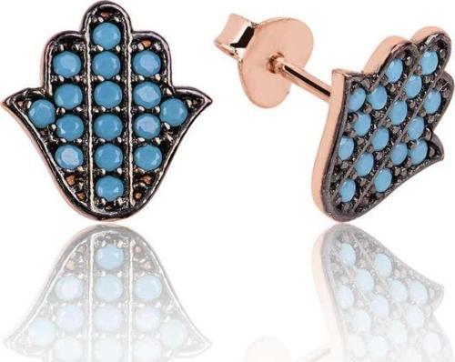 Gümüş Firuze Taşlı Fatma Ana Eli Çivili Küpe