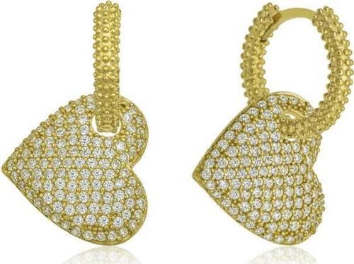 Gümüş Gold Halka Kalp Küpe
