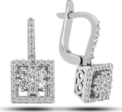 Gümüş Kare Zirkon Taşlı Kadın Küpe