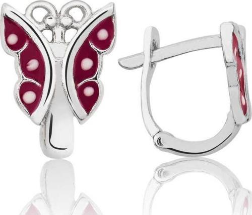 Gümüş Kırmızı Kelebek Çocuk Küpesi