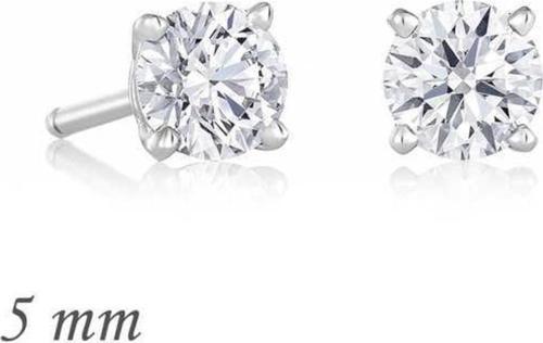 Gümüş Yuvarlak Tek Taş Zirkon Küpe - 5 mm