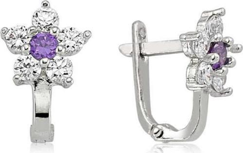 Gümüş Mor Taşlı Çiçek Küpe