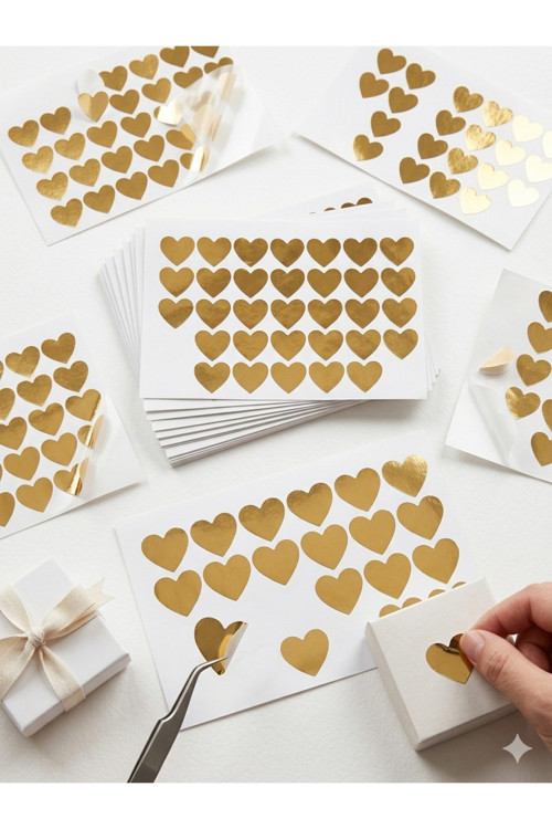 Folyo Kesim Gold Sticker Kalpli 100 Adet 2 Cm