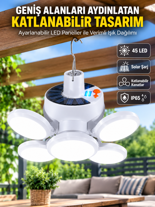 tekno Solar Enerjili Katlanabilir Led Kamp ve Bahçe Lambası 2026