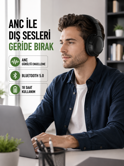 tekno Geniş Frekans Aralıklı Bluetooth Kulak Üstü Kulaklık 2026