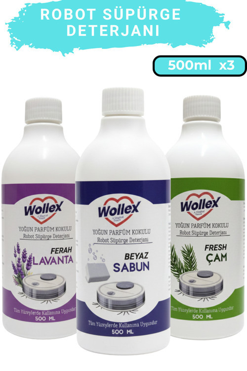 Akıllı Robot Süpürge Deterjanı, Robot Süpürge Solisyonu Lavanta, Beyaz Sabun, Çam 500Ml X3