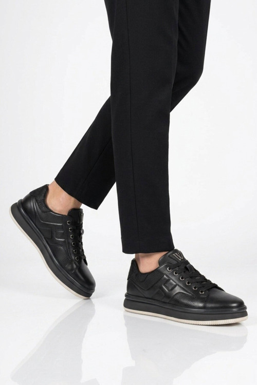 Siyah Hakiki Deri Erkek Casual Sneaker Memory Taban Premium Casual Ayakkabı M030 M