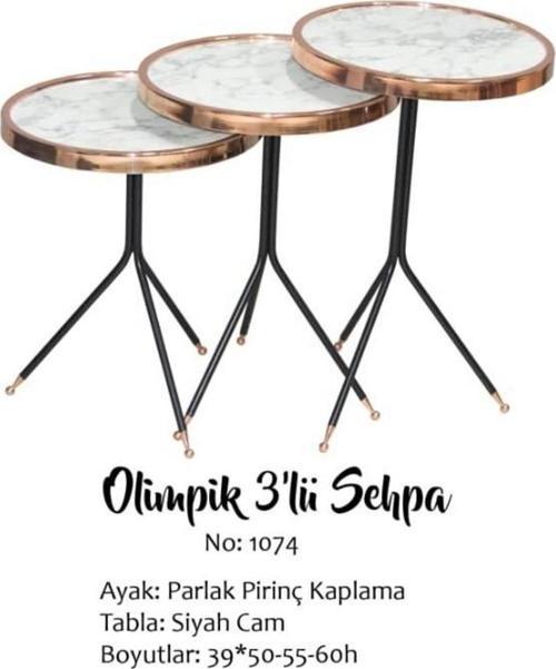 Brc Olimpik 13407 Zigon Sehpa Beyaz Mermer Desen Parlak rose Kaplama Temper cam