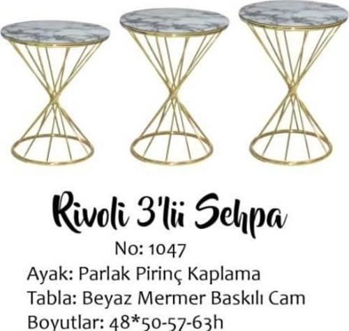 Brc Zigon 13410 RİVOLİ Beyaz Mermer Renk tabla Metal Gold Kaplama Ayak El Yapım