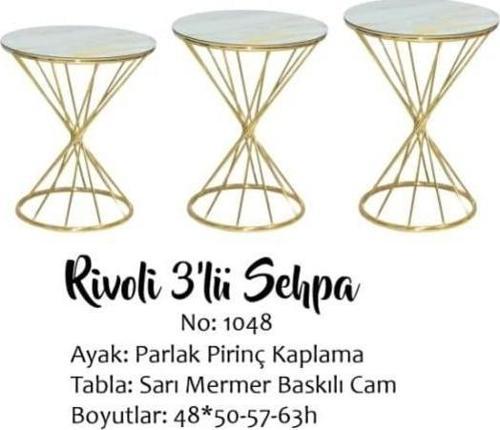 Brc Zigon 13411 Rivoli Model Beyaz Mermer desen Metal Gold Kaplama Ayak El Yapım